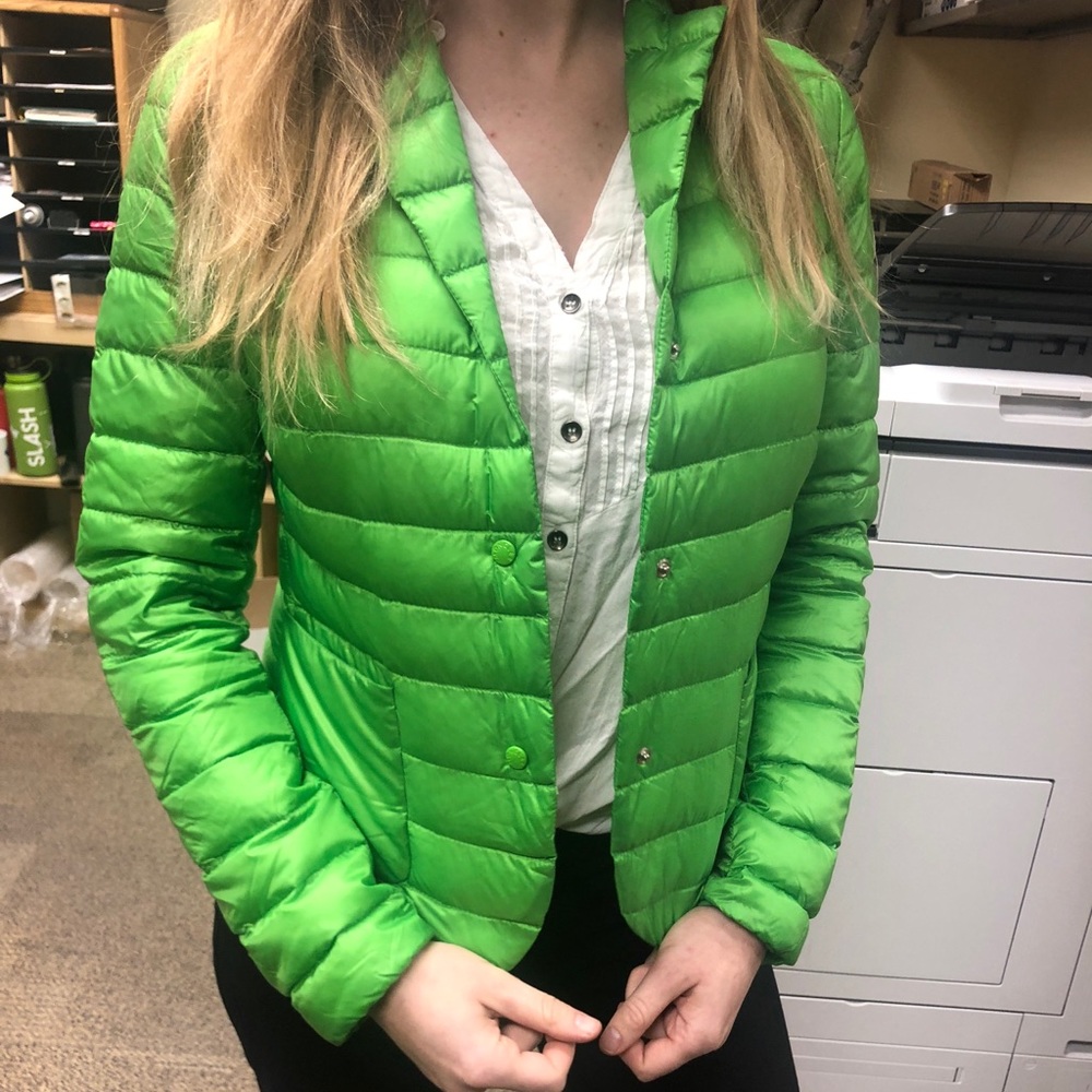 Moncler size 0 green down feather jacket